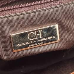 Carolina Herrera Brown Signature Embossed Leather Chain Hobo
