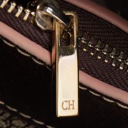 Pre Owned حقيبة يد كارولينا هيريرا قفل ماترايوشكا جلد وكانفاس مقوى مونوغرامى وردية / بيج 