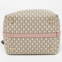 Pre Owned حقيبة يد كارولينا �هيريرا قفل ماترايوشكا جلد وكانفاس مقوى مونوغرامى وردية / بيج 