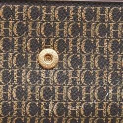 Carolina Herrera Burgundy/Beige Monogram Coated Canvas and Leather Flap Wallet on Chain