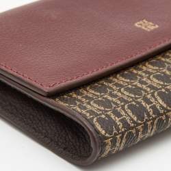 Carolina Herrera Burgundy/Beige Monogram Coated Canvas and Leather Flap Wallet on Chain