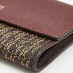 Carolina Herrera Burgundy/Beige Monogram Coated Canvas and Leather Flap Wallet on Chain