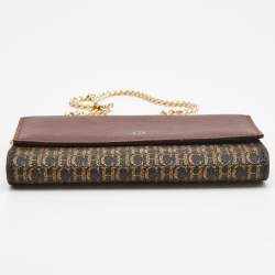 Carolina Herrera Burgundy/Beige Monogram Coated Canvas and Leather Flap Wallet on Chain