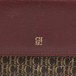 Carolina Herrera Burgundy/Beige Monogram Coated Canvas and Leather Flap Wallet on Chain