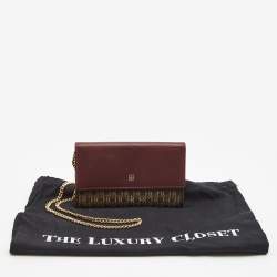 Carolina Herrera Burgundy/Beige Monogram Coated Canvas and Leather Flap Wallet on Chain