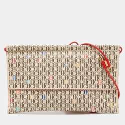 Carolina Herrera Red/Beige Monogram Coated Canvas and Leather Traveler Shoulder Bag
