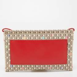 Carolina Herrera Red/Beige Monogram Coated Canvas and Leather Traveler Shoulder Bag