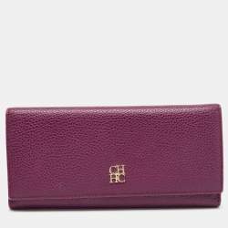 Pre Owned Carolina Herrera Burgundy Leather Trifold Continental Wallet
