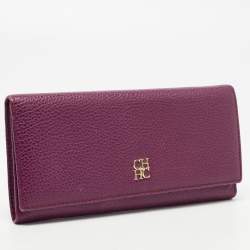 Pre Owned Carolina Herrera Burgundy Leather Trifold Continental Wallet