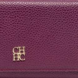 Pre Owned Carolina Herrera Burgundy Leather Trifold Continental Wallet