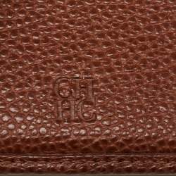 Carolina Herrera Brown/White Monogram Print Coated Canvas and Leather Flap Continental Wallet
