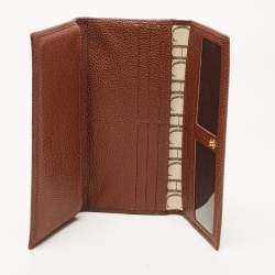 Carolina Herrera Brown/White Monogram Print Coated Canvas and Leather Flap Continental Wallet