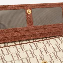 Carolina Herrera Brown/White Monogram Print Coated Canvas and Leather Flap Continental Wallet