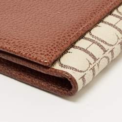 Carolina Herrera Brown/White Monogram Print Coated Canvas and Leather Flap Continental Wallet