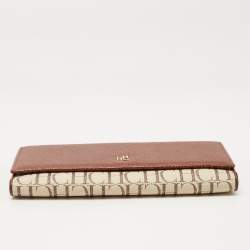 Carolina Herrera Brown/White Monogram Print Coated Canvas and Leather Flap Continental Wallet