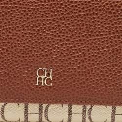 Carolina Herrera Brown/White Monogram Print Coated Canvas and Leather Flap Continental Wallet