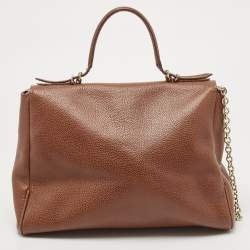 Carolina Herrera Brown Leather Minuetto Flap Top Handle Bag