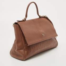 Carolina Herrera Brown Leather Minuetto Flap Top Handle Bag