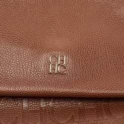 Carolina Herrera Brown Leather Minuetto Flap Top Handle Bag