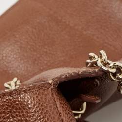 Carolina Herrera Brown Leather Minuetto Flap Top Handle Bag