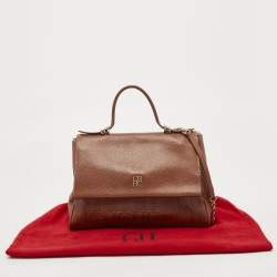 Carolina Herrera Brown Leather Minuetto Flap Top Handle Bag