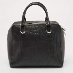 Pre Owned Carolina Herrera Black Embossed Leather Duke Satchel