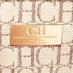Carolina Herrera Beige/Brown Monogram Canvas and Suede Tote