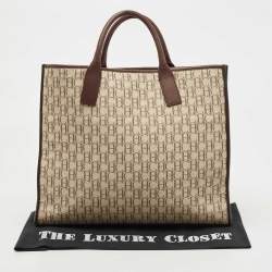 Carolina Herrera Beige/Brown Monogram Canvas and Suede Tote