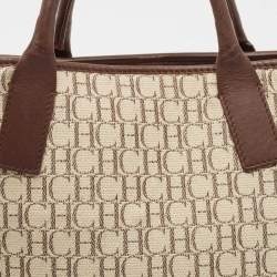 Carolina Herrera Beige/Brown Monogram Canvas and Suede Tote
