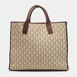 Carolina Herrera Beige/Brown Monogram Canvas and Suede Tote