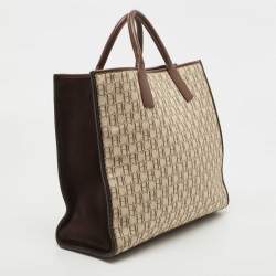 Carolina Herrera Beige/Brown Monogram Canvas and Suede Tote
