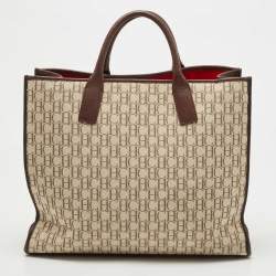 Carolina Herrera Beige/Brown Monogram Canvas and Suede Tote