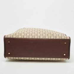 Carolina Herrera Beige/Brown Monogram Canvas and Suede Tote