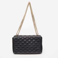 Carolina Herrera Black Quilted Leather And Suede Flap Chain Shoulder Bag