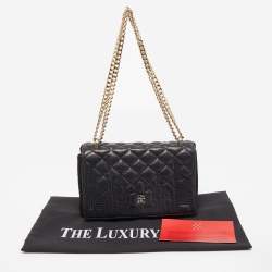 Carolina Herrera Black Quilted Leather And Suede Flap Chain Shoulder Bag