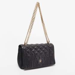 Carolina Herrera Black Quilted Leather And Suede Flap Chain Shoulder Bag