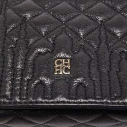 Carolina Herrera Black Quilted Leather And Suede Flap Chain Shoulder Bag