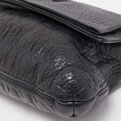 Pre Owned Carolina Herrera Black Monogram Embossed Leather Bow Chain Clutch