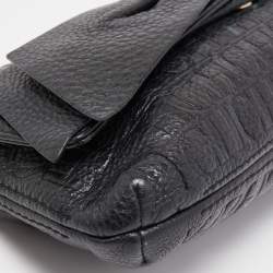Pre Owned Carolina Herrera Black Monogram Embossed Leather Bow Chain Clutch