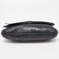 Pre Owned Carolina Herrera Black Monogram Embossed Leather Bow Chain Clutch