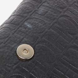 Pre Owned Carolina Herrera Black Monogram Embossed Leather Bow Chain Clutch