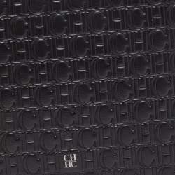 Pre Owned Carolina Herrera Black Monogram Embossed Leather Zip Wristlet Pouch