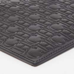 Pre Owned Carolina Herrera Black Monogram Embossed Leather Zip Wristlet Pouch