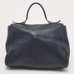 Pre Owned Carolina Herrera Navy Blue Leather Minueto Flap Bag