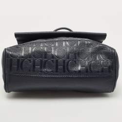 Pre Owned Carolina Herrera Navy Blue Leather Minueto Flap Bag