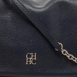 Pre Owned Carolina Herrera Navy Blue Leather Minueto Flap Bag