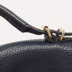 Pre Owned Carolina Herrera Navy Blue Leather Minueto Flap Bag