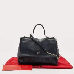 Pre Owned Carolina Herrera Navy Blue Leather Minueto Flap Bag