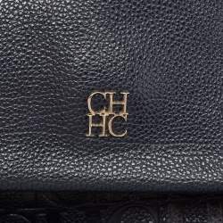 Pre Owned Carolina Herrera Navy Blue Leather Minueto Flap Bag