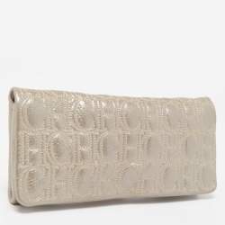 Pre Owned Carolina Herrera Grey Monogram Shimmer Suede Flap Clutch
